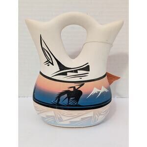 Vintage Navajo Wedding Vase Etched Pottery Signed Steve Native American Art